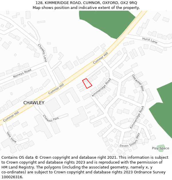 128, KIMMERIDGE ROAD, CUMNOR, OXFORD, OX2 9RQ: Location map and indicative extent of plot