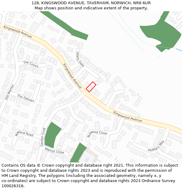 128, KINGSWOOD AVENUE, TAVERHAM, NORWICH, NR8 6UR: Location map and indicative extent of plot