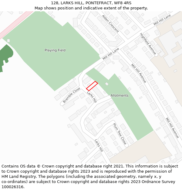 128, LARKS HILL, PONTEFRACT, WF8 4RS: Location map and indicative extent of plot