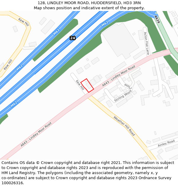 128, LINDLEY MOOR ROAD, HUDDERSFIELD, HD3 3RN: Location map and indicative extent of plot