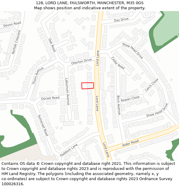 128, LORD LANE, FAILSWORTH, MANCHESTER, M35 0GS: Location map and indicative extent of plot