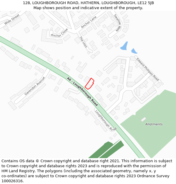 128, LOUGHBOROUGH ROAD, HATHERN, LOUGHBOROUGH, LE12 5JB: Location map and indicative extent of plot