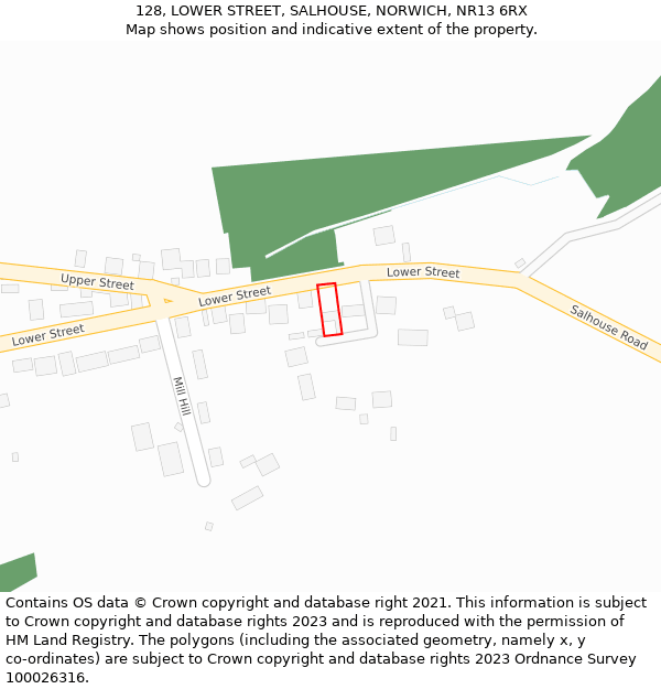 128, LOWER STREET, SALHOUSE, NORWICH, NR13 6RX: Location map and indicative extent of plot