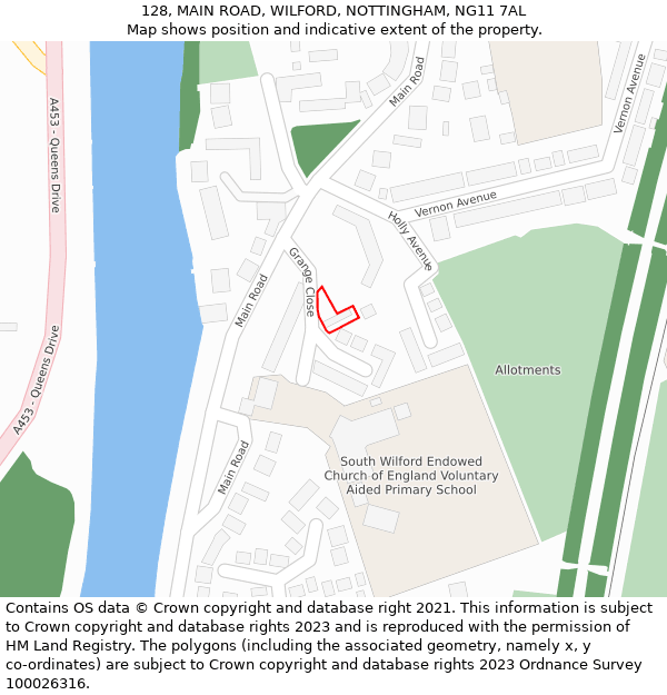 128, MAIN ROAD, WILFORD, NOTTINGHAM, NG11 7AL: Location map and indicative extent of plot