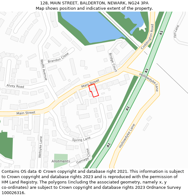 128, MAIN STREET, BALDERTON, NEWARK, NG24 3PA: Location map and indicative extent of plot