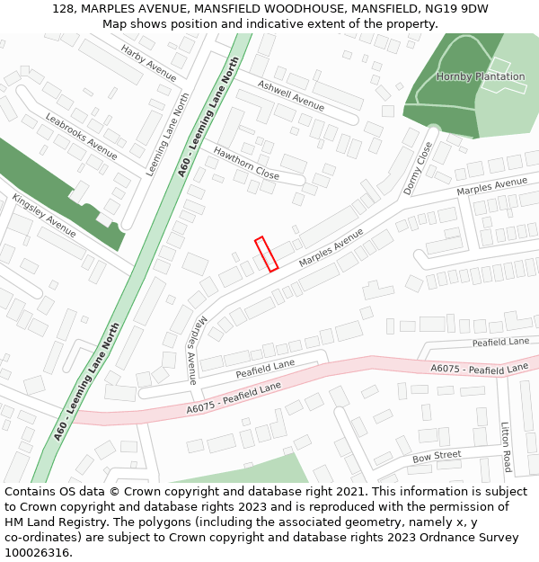 128, MARPLES AVENUE, MANSFIELD WOODHOUSE, MANSFIELD, NG19 9DW: Location map and indicative extent of plot