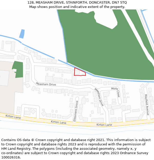 128, MEASHAM DRIVE, STAINFORTH, DONCASTER, DN7 5TQ: Location map and indicative extent of plot