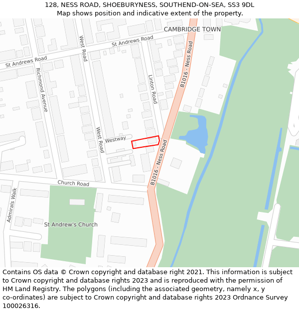 128, NESS ROAD, SHOEBURYNESS, SOUTHEND-ON-SEA, SS3 9DL: Location map and indicative extent of plot