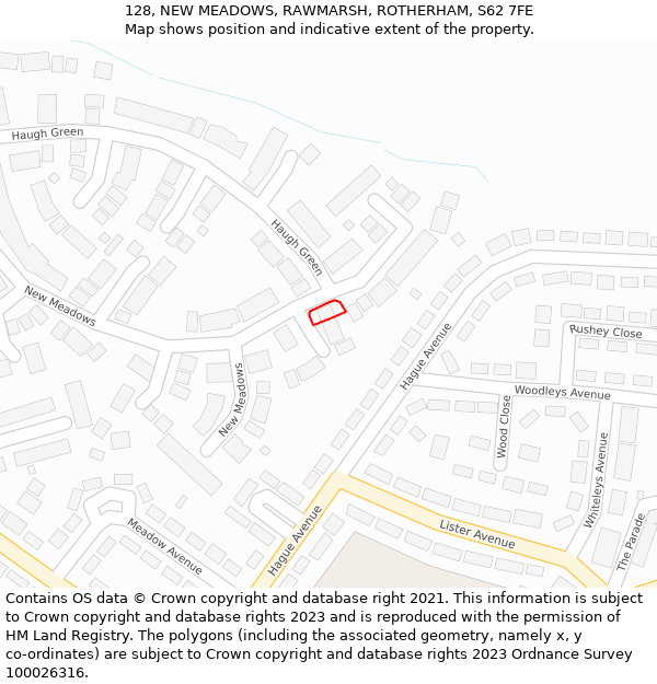 128, NEW MEADOWS, RAWMARSH, ROTHERHAM, S62 7FE: Location map and indicative extent of plot