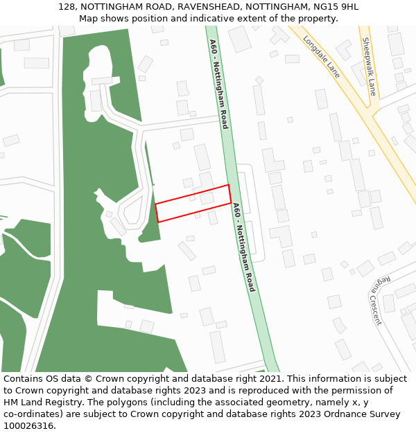 128, NOTTINGHAM ROAD, RAVENSHEAD, NOTTINGHAM, NG15 9HL: Location map and indicative extent of plot