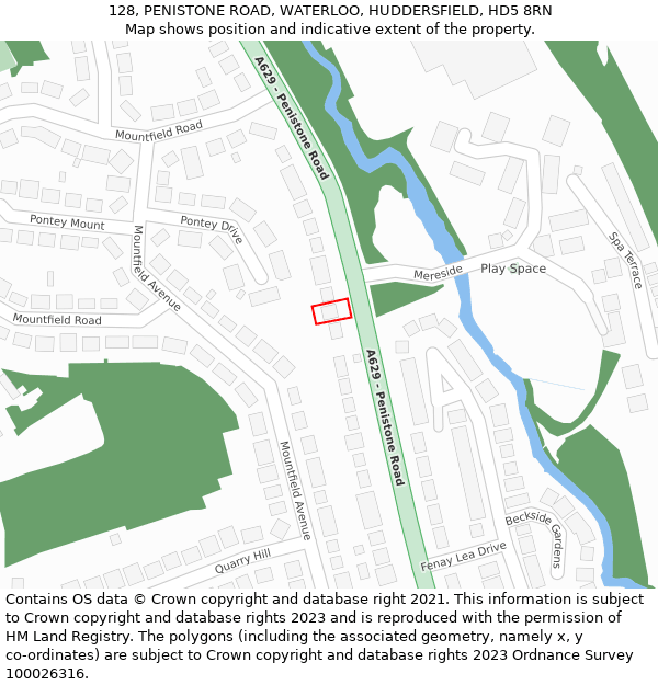 128, PENISTONE ROAD, WATERLOO, HUDDERSFIELD, HD5 8RN: Location map and indicative extent of plot