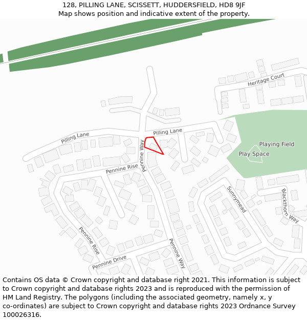 128, PILLING LANE, SCISSETT, HUDDERSFIELD, HD8 9JF: Location map and indicative extent of plot