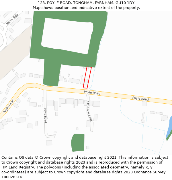 128, POYLE ROAD, TONGHAM, FARNHAM, GU10 1DY: Location map and indicative extent of plot