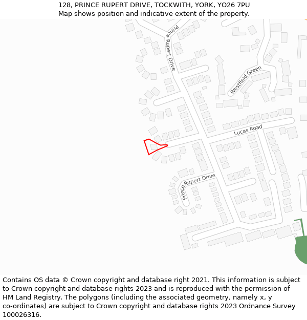 128, PRINCE RUPERT DRIVE, TOCKWITH, YORK, YO26 7PU: Location map and indicative extent of plot