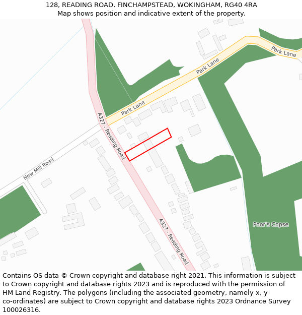 128, READING ROAD, FINCHAMPSTEAD, WOKINGHAM, RG40 4RA: Location map and indicative extent of plot