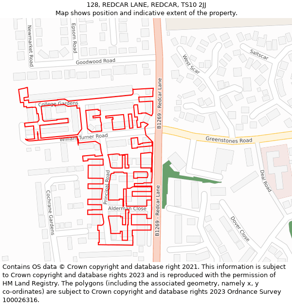 128, REDCAR LANE, REDCAR, TS10 2JJ: Location map and indicative extent of plot