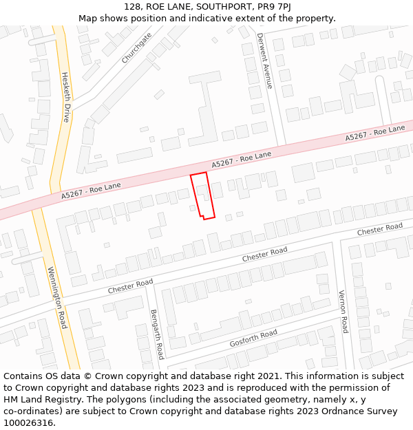 128, ROE LANE, SOUTHPORT, PR9 7PJ: Location map and indicative extent of plot