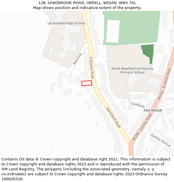 128, SANDBROOK ROAD, ORRELL, WIGAN, WN5 7AL: Location map and indicative extent of plot