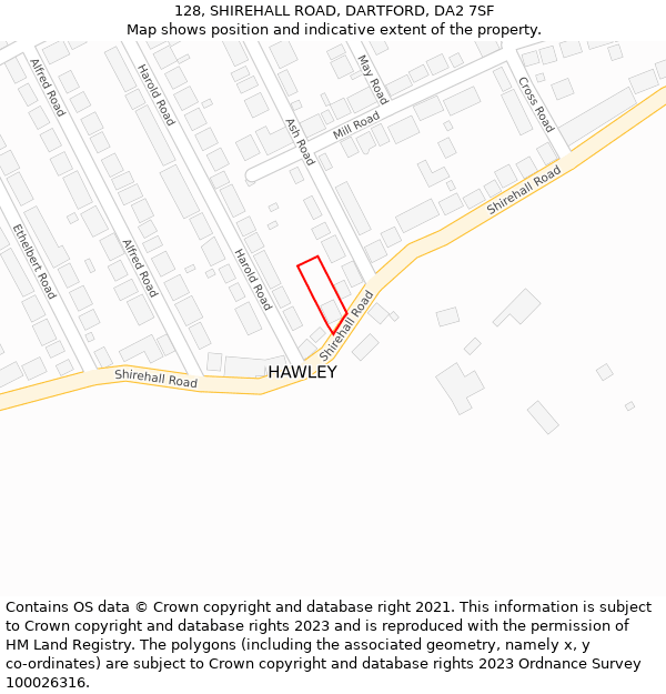 128, SHIREHALL ROAD, DARTFORD, DA2 7SF: Location map and indicative extent of plot