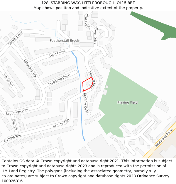128, STARRING WAY, LITTLEBOROUGH, OL15 8RE: Location map and indicative extent of plot