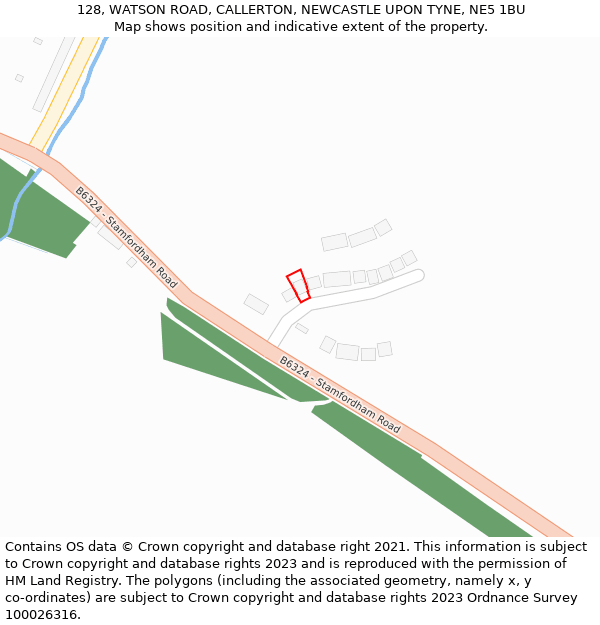 128, WATSON ROAD, CALLERTON, NEWCASTLE UPON TYNE, NE5 1BU: Location map and indicative extent of plot