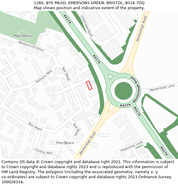 128A, BYE MEAD, EMERSONS GREEN, BRISTOL, BS16 7DQ: Location map and indicative extent of plot