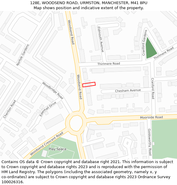 128E, WOODSEND ROAD, URMSTON, MANCHESTER, M41 8PU: Location map and indicative extent of plot