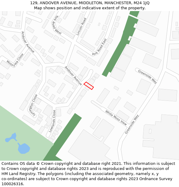 129, ANDOVER AVENUE, MIDDLETON, MANCHESTER, M24 1JQ: Location map and indicative extent of plot