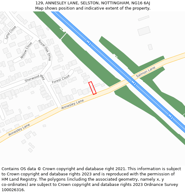 129, ANNESLEY LANE, SELSTON, NOTTINGHAM, NG16 6AJ: Location map and indicative extent of plot