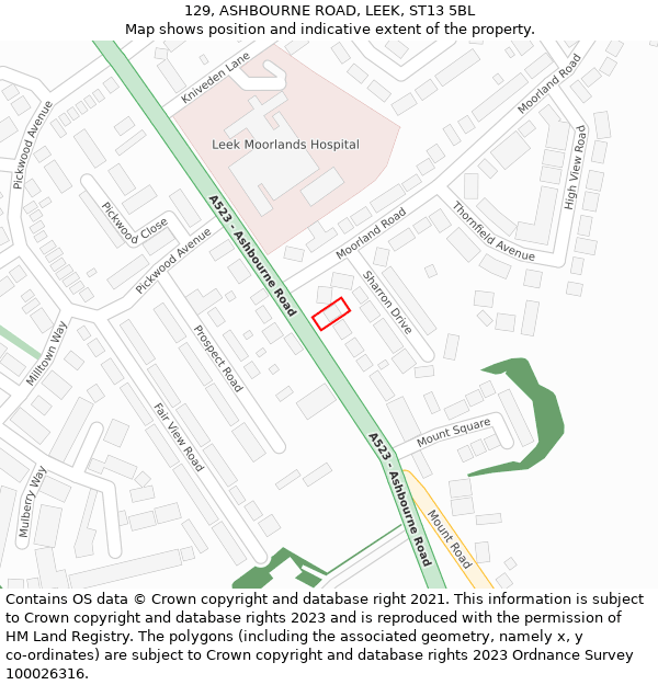 129, ASHBOURNE ROAD, LEEK, ST13 5BL: Location map and indicative extent of plot