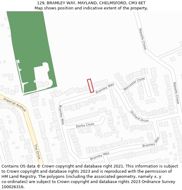 129, BRAMLEY WAY, MAYLAND, CHELMSFORD, CM3 6ET: Location map and indicative extent of plot