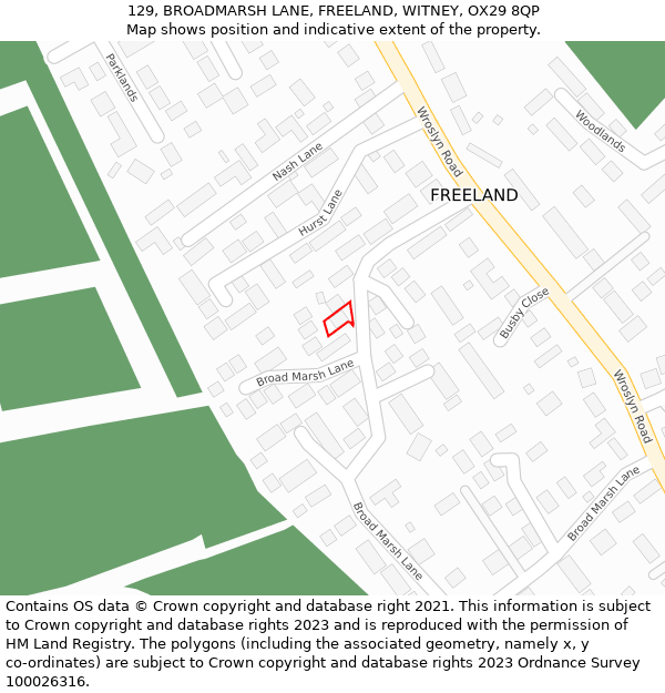 129, BROADMARSH LANE, FREELAND, WITNEY, OX29 8QP: Location map and indicative extent of plot