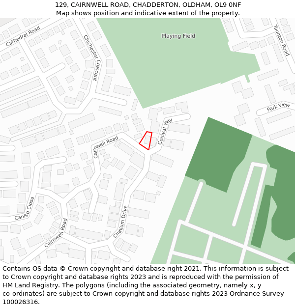 129, CAIRNWELL ROAD, CHADDERTON, OLDHAM, OL9 0NF: Location map and indicative extent of plot