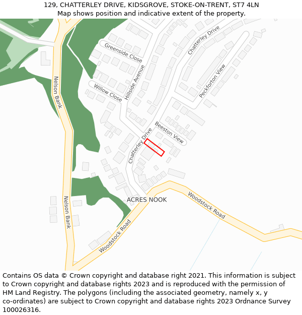 129, CHATTERLEY DRIVE, KIDSGROVE, STOKE-ON-TRENT, ST7 4LN: Location map and indicative extent of plot