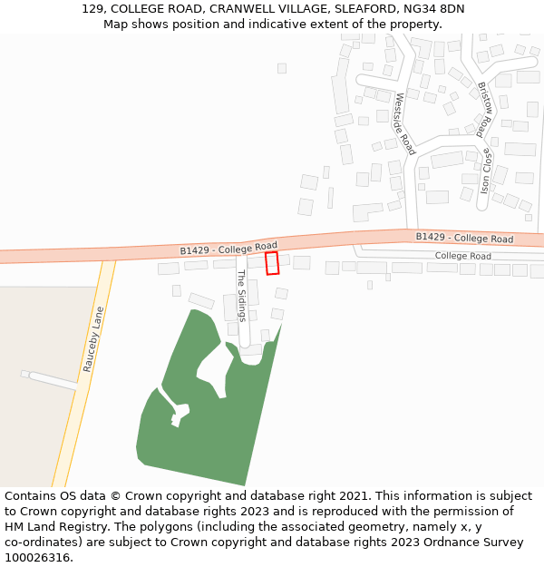 129, COLLEGE ROAD, CRANWELL VILLAGE, SLEAFORD, NG34 8DN: Location map and indicative extent of plot
