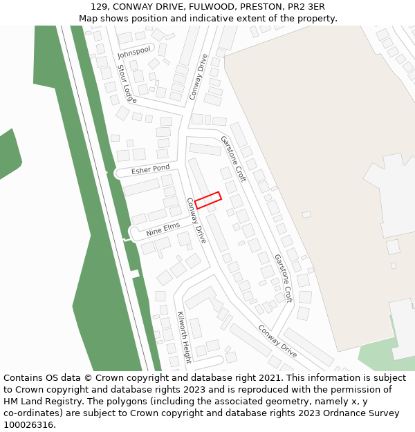 129, CONWAY DRIVE, FULWOOD, PRESTON, PR2 3ER: Location map and indicative extent of plot