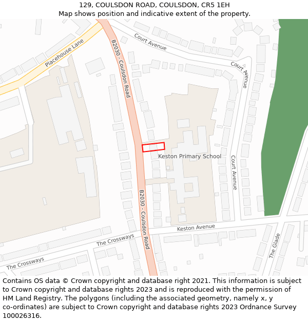 129, COULSDON ROAD, COULSDON, CR5 1EH: Location map and indicative extent of plot