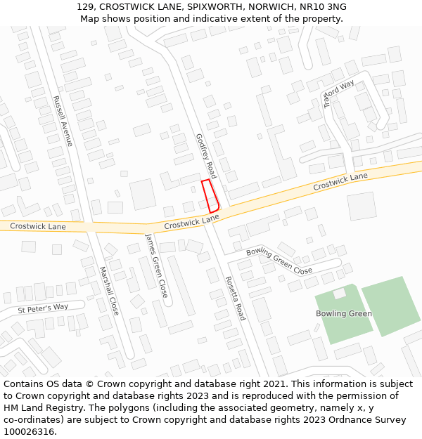 129, CROSTWICK LANE, SPIXWORTH, NORWICH, NR10 3NG: Location map and indicative extent of plot