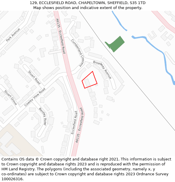 129, ECCLESFIELD ROAD, CHAPELTOWN, SHEFFIELD, S35 1TD: Location map and indicative extent of plot