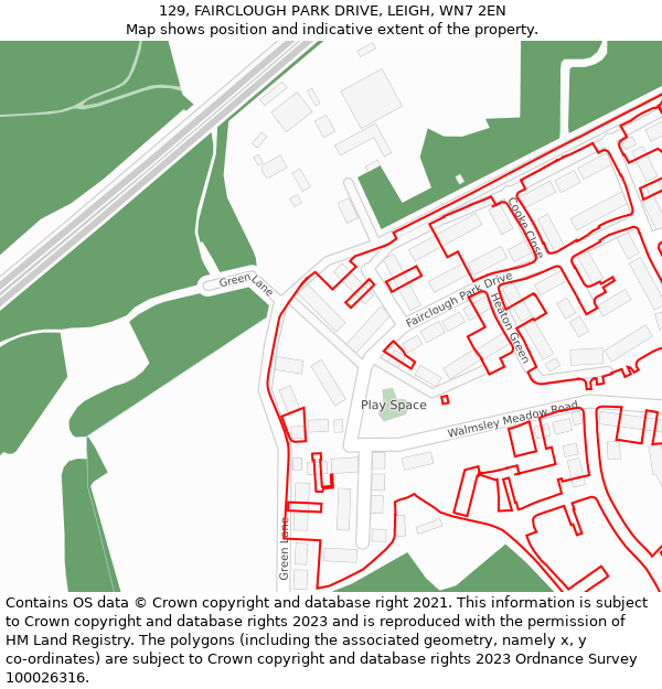 129, FAIRCLOUGH PARK DRIVE, LEIGH, WN7 2EN: Location map and indicative extent of plot