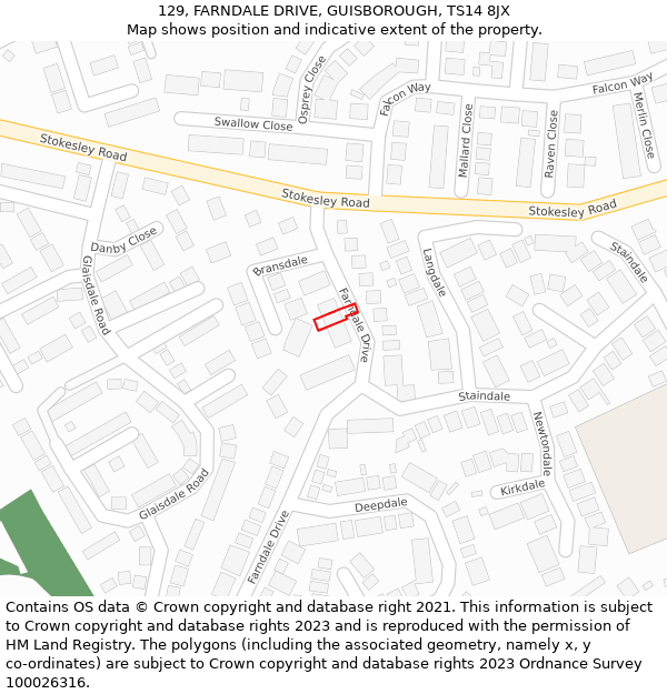 129, FARNDALE DRIVE, GUISBOROUGH, TS14 8JX: Location map and indicative extent of plot