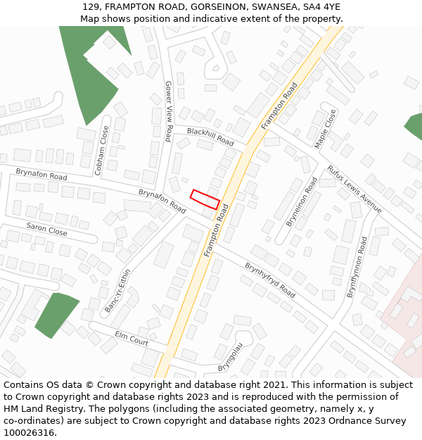 129, FRAMPTON ROAD, GORSEINON, SWANSEA, SA4 4YE: Location map and indicative extent of plot