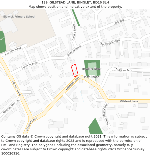 129, GILSTEAD LANE, BINGLEY, BD16 3LH: Location map and indicative extent of plot