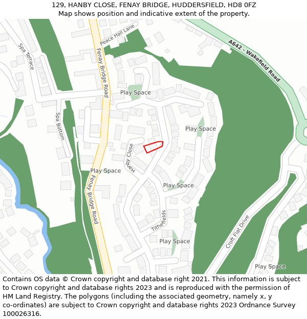 129, HANBY CLOSE, FENAY BRIDGE, HUDDERSFIELD, HD8 0FZ: Location map and indicative extent of plot
