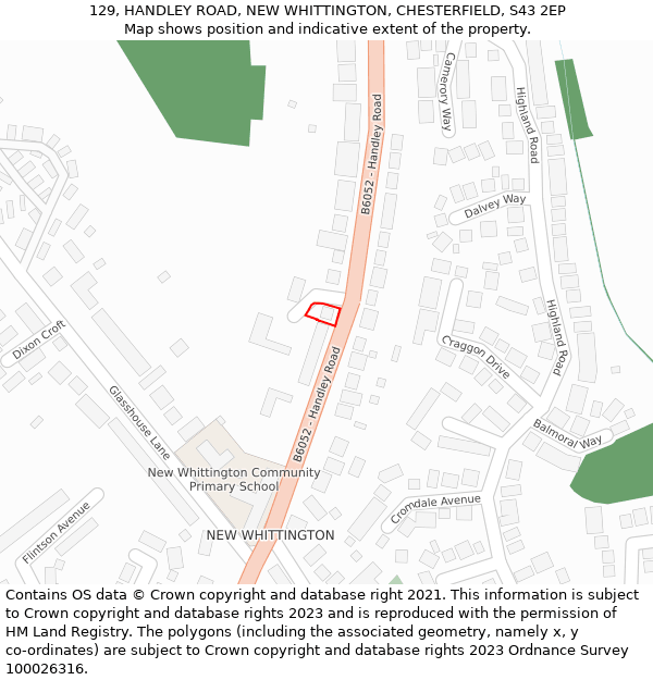 129, HANDLEY ROAD, NEW WHITTINGTON, CHESTERFIELD, S43 2EP: Location map and indicative extent of plot