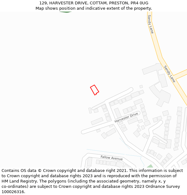 129, HARVESTER DRIVE, COTTAM, PRESTON, PR4 0UG: Location map and indicative extent of plot