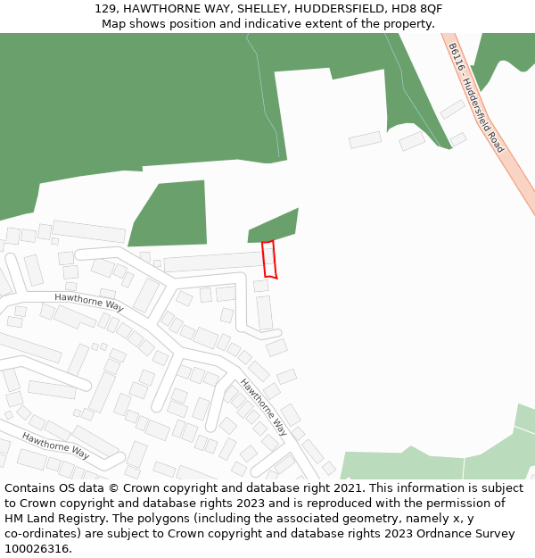 129, HAWTHORNE WAY, SHELLEY, HUDDERSFIELD, HD8 8QF: Location map and indicative extent of plot