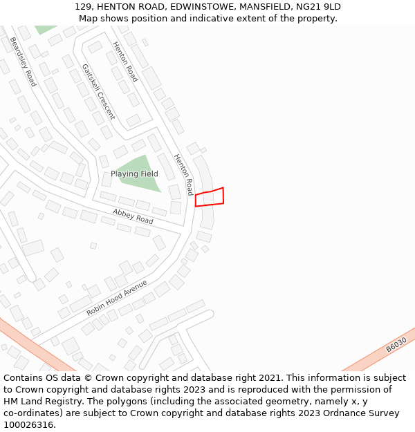 129, HENTON ROAD, EDWINSTOWE, MANSFIELD, NG21 9LD: Location map and indicative extent of plot