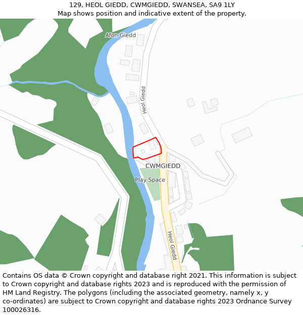 129, HEOL GIEDD, CWMGIEDD, SWANSEA, SA9 1LY: Location map and indicative extent of plot