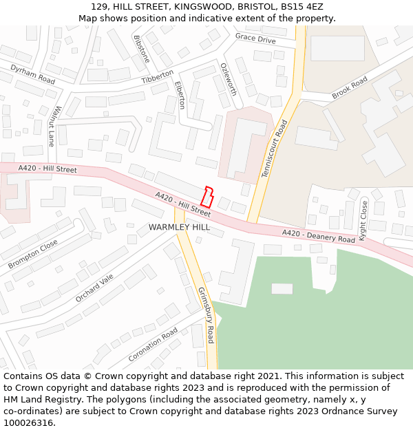 129, HILL STREET, KINGSWOOD, BRISTOL, BS15 4EZ: Location map and indicative extent of plot